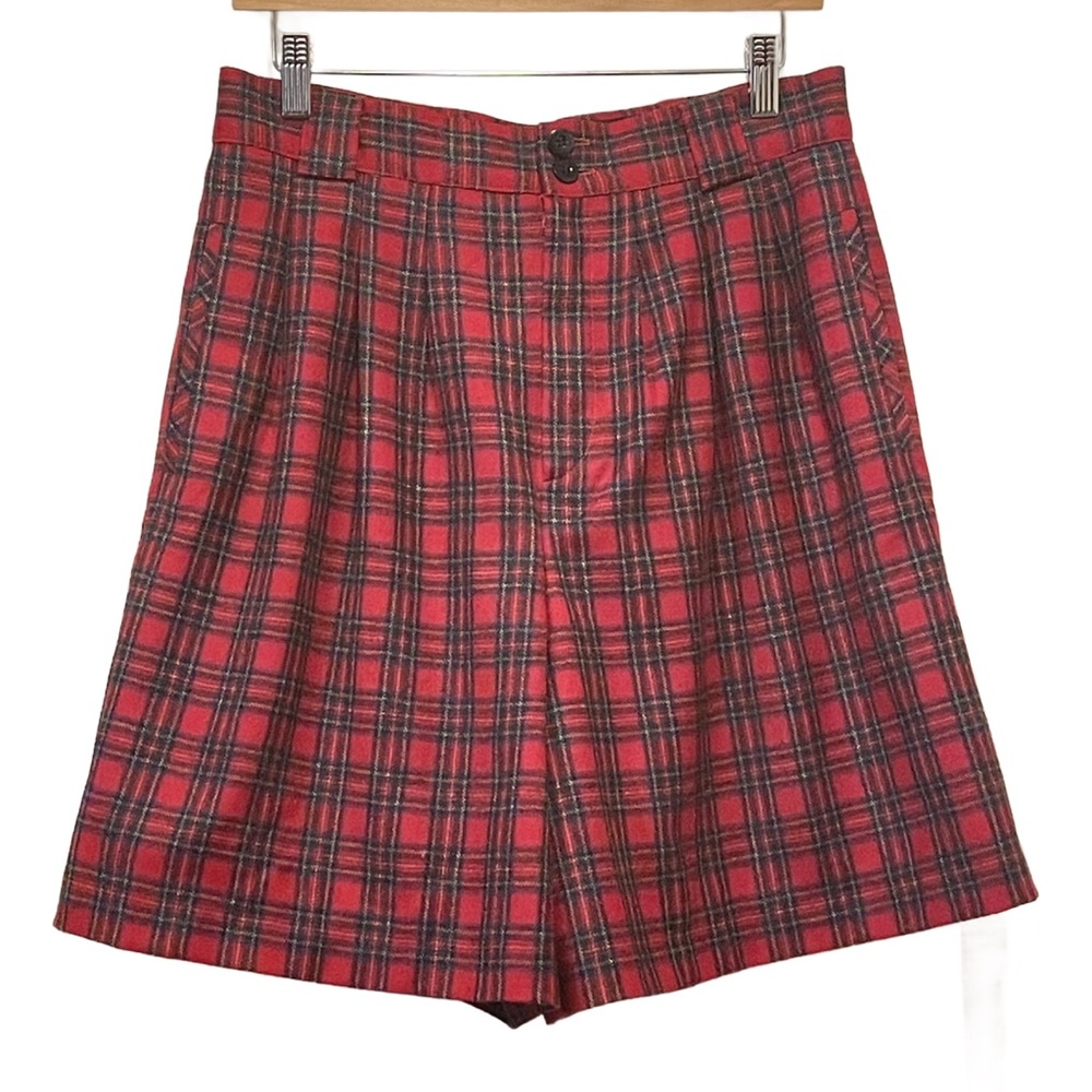 Giorgio Sant' Angelo Vintage Plaid Wool Preppy School Girl Pleated Shorts Sz 12